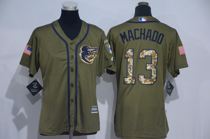 Womens 2017 MLB Baltimore Orioles #13 Machado Green Salute to Service Stitched Baseball Jersey->women mlb jersey->Women Jersey